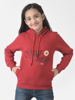 CRIMSOUNE CLUB - Girls Red Typographic Hoodie
