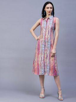 FASHOR - Abstract Stripes Printed A Line Midi Dress Multi