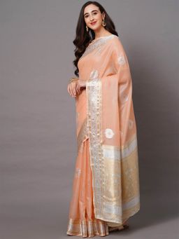Odette - Peach Festive Silk Blend Woven Design Saree with Unstitched Blouse