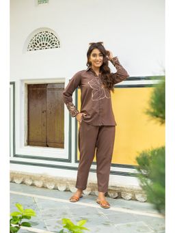 The Kapas - Whimsical Wings Walnut Brown Cotton Co-Ord For Women (Set of 2)