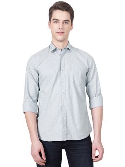 JadeBlue - Mens Shadow Blue Cotton Slim Fit Printed Casual Shirt