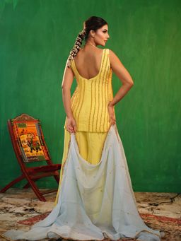 AHI Clothing - Yellow Ghungroo Heavy Short Kurta and Palazzo with Dupatta