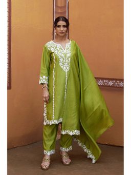 THETAA - Green Hand Embroidery Dori Cut Work Kurta And Pant With Dupatta