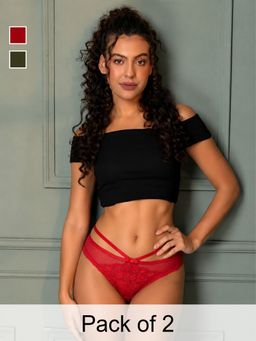 Chelvet - Women Mid-Rise Lace Bikini - Multi-Color (Pack of 2)
