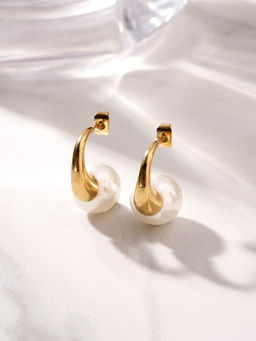 Palmonas - Curve Pearl Hoop Earrings For Women - Waterproof And Anti-Tarnish