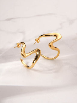 Palmonas - Sculptural Gold Curve Drop Earrings For Women - Waterproof And Anti-Tarnish