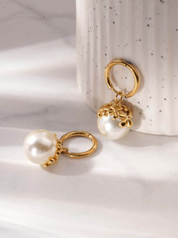 Palmonas - Floral Top Pearl Drop Earrings For Women - Waterproof And Anti-Tarnish