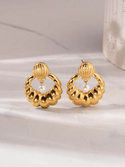 Palmonas - Sculpted Oyster Pearl Drop Earrings For Women - Waterproof And Anti-Tarnish