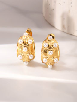 Palmonas - Pearl Shield Half Hoop Earrings For Women - Waterproof And Anti-Tarnish