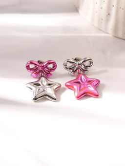 Palmonas - Cute Pink Bow And Star Drop Earrings For Women - Waterproof And Anti-Tarnish