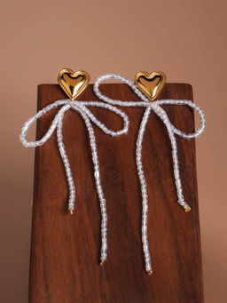 Palmonas - Heart Bow Bead Drop Earrings For Women - Waterproof And Anti-Tarnish