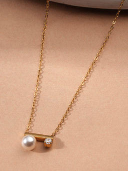 Palmonas - Double Pearl Bar Pendant Necklace For Women - Waterproof And Anti-Tarnish