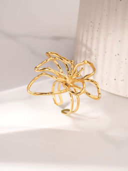 Palmonas - Abstract Floral Open Ring For Womens - Waterproof And Anti-Tarnish
