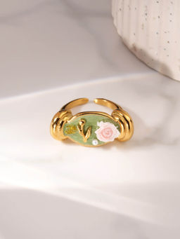 Palmonas - Vintage Bloom Enamel Adjustable Ring For Womens - Waterproof And Anti-Tarnish