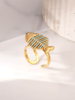 Palmonas - Aqua Fishbone Open Ring For Womens - Waterproof And Anti-Tarnish