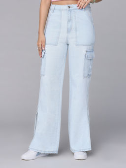 MIXT by Nykaa Fashion - Light Blue Straight Fit Patchwork High Waist Denims