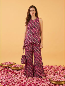 AMAGYAA - Women's Lurex Printed Magenta Kurti and Palazzo with Potli