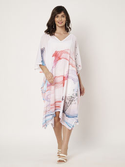 SWI STYLISH - Women Printed V-Neck Georgette Beachwear Kaftan Dress