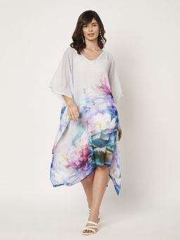 SWI STYLISH - Women V-Neck Georgette Beachwear Kaftan Dress