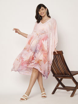 SWI STYLISH - Women's Floral Print Georgette Beachwear Kaftan Dress