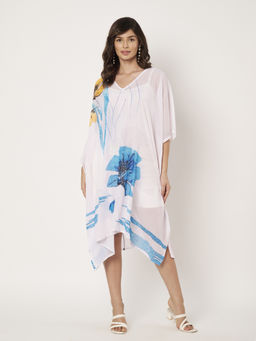 SWI STYLISH - Women Floral Print Georgette Beachwear Kaftan Dress