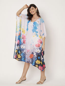SWI STYLISH - Women Floral Print V-Neck Beachwear Kaftan Dress