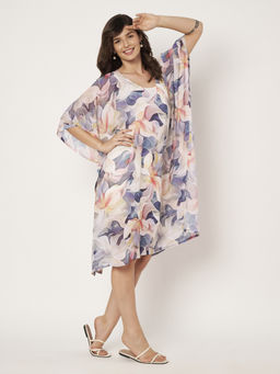 SWI STYLISH - Women V-Neck Georgette Beachwear Floral Print Kaftan Dress