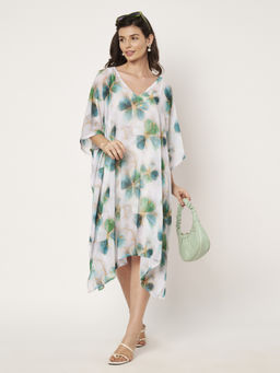 SWI STYLISH - Women Floral Print V-Neck Georgette Beachwear Kaftan Dress