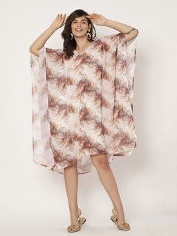 SWI STYLISH - Women's Printed V-Neck Georgette Beachwear Kaftan Dress