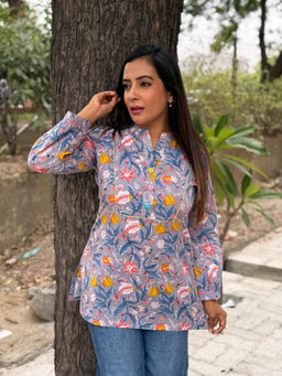 Anastay Clothing - Grey Handblock Cotton Tunic