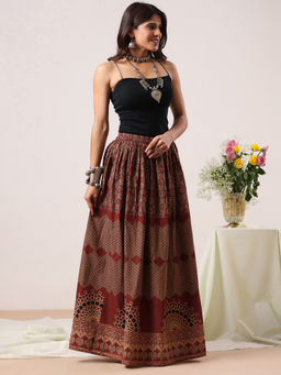Rimeline - Women Cotton Printed Flared Maxi Skirt
