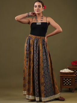 Rimeline - Women's Printed Cotton Flared Maxi Skirt