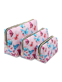 NFI Essentials - Set of 3 Printed Cosmetic Pouch for Women - Pink