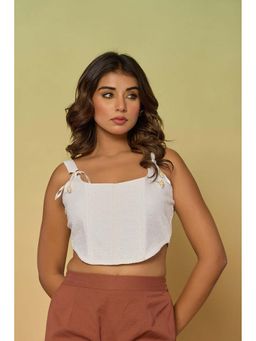 Kasya - White Schiffli Sleeveless Corset Top