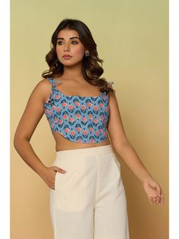 Kasya - Blue Cotton Sleeveless Corset Top