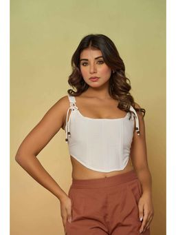 Kasya - White Viscose Sleeveless Corset Top