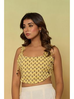 Kasya - Yellow Cotton Sleeveless Corset Top