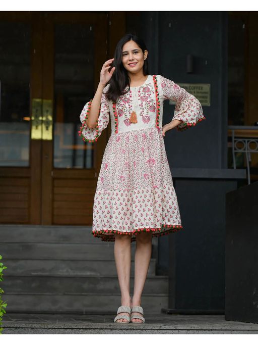 white christmas dresses Dhiyona fl Women's Yellow Schiffli Work Cotton Skater Dress XL main image 0