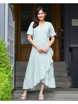 GULABI DORI - Green & White Wrap-around Dress