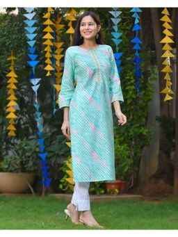 GULABI DORI - Sea Green Muslin Kurta With Rosy Pink Stripes