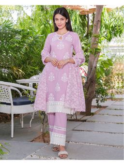 GULABI DORI - Pink Cotton Heavily Embroidered Kurta (Set of 3)