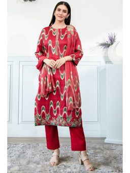 etre comfortwear - Red Abstract Printed Kurta With Pant And Dupatta