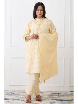 etre comfortwear - Yellow Cotton Woven Kurta With Pant And Dupatta