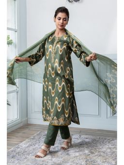 etre comfortwear - Green Abstract Printed Kurta With Pant And Dupatta