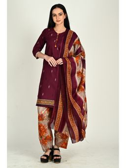 Rajnandini - Wine Cotton Blend Printed Kurta With Pant & Dupatta