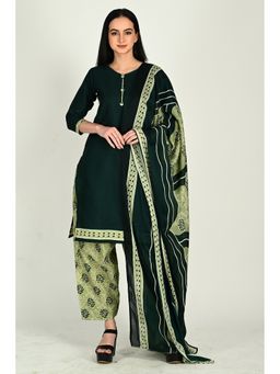 Rajnandini - Green Cotton Blend Printed Kurta With Pant & Dupatta