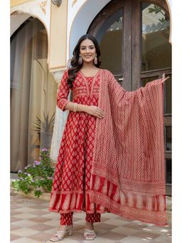 BERRYLICIOUS - Rust Printed Anarkali Kurta with Pant and Dupatta