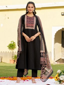 BERRYLICIOUS - Black Printed Anarkali Kurta with Pant and Dupatta