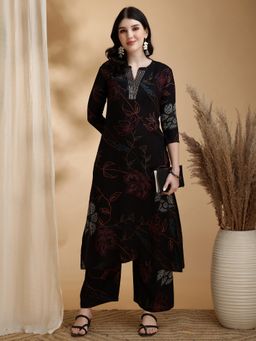 BERRYLICIOUS - Black Rayon Floral Printed Kurta with Palazzo
