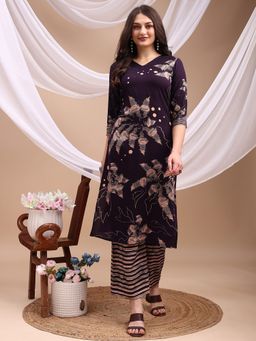 BERRYLICIOUS - Purple Rayon Abstract Printed Kurta with Palazzo